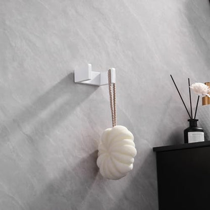 GERZWY 3-Piece Bathroom Accessory Set Stainless Steel Toilet Paper Holder Towel Ring Towel Hooks Wall Mount, White - color: White