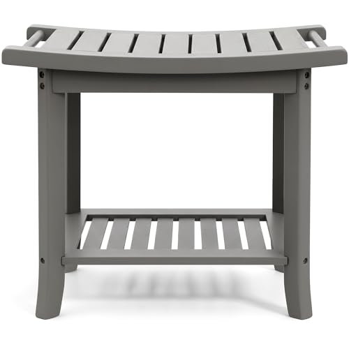 Teak shower bench with Storage Shelf, Shower Stool for Inside Shower, Waterproof Shower Bench Seat, Shower Chair for Inside Shower, Wood Bench, Bathroom Bench (Natural Wood) (Gray Wood) - color: Gray Wood