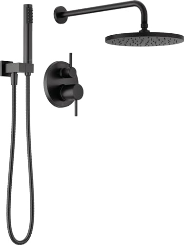 Delta Modern 14 Series Round Rain Shower System Faucet Set, Rainfall Matte Black Shower Head and Handle Set, Valve Trim Kit, 10 Inch, Matte Black 342702-BL - color: Matte Black