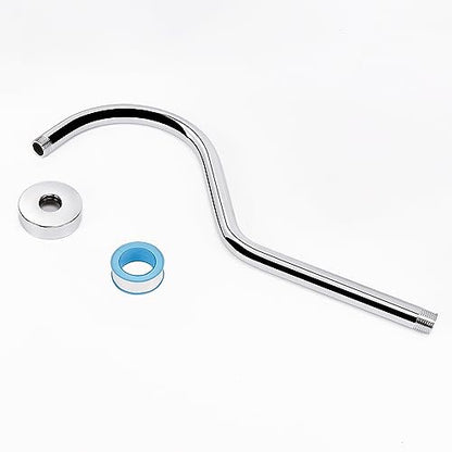 S Shaped Shower Arm, High Rise Shower Head Extension Pipe Standard 1/2" Connection with Flange, Awesome Shower Experience-Stainless Steel Bathroom Accessory(16 Inch J-S Shape, Chrome Finish) - color: Chrome Finish, style: 16" J Shape