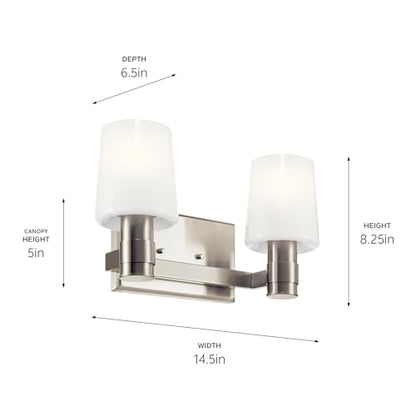 Kichler Adani 2-Light Bathroom Vanity Light, Brushed Nickel | Modern vanity light with opal glass for bathrooms and powder rooms (14.5" x 8.25"), 55175NI - color: Brushed Nickel, size: 14.5"