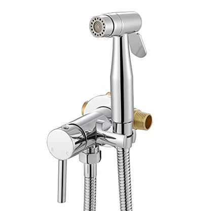 Chrome Handheld Bidet Sprayer for Toilet Warm Water, Stainless Steel | Polished Silver Bidet Hand Held Sprayer with Brass Hot and Cold Mixing Valve, 47 inches anti-leaking bidet shower hose - color: Chrome
