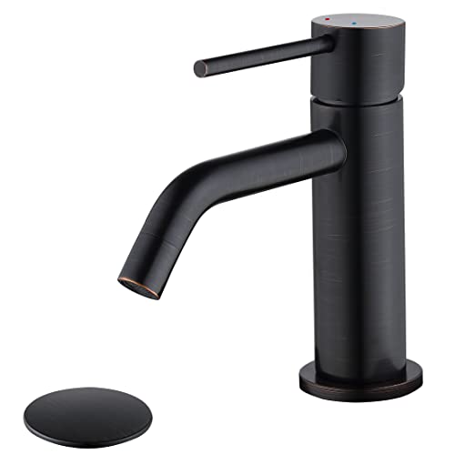 Oil Rubbed Bronze Bathroom Faucet Single Hole, Single Handle Bronze Sink Faucet Bathroom with Pop Up Drain and Water Faucet Supply Lines - color: Oil Rubbed Bronze, size: Faucet