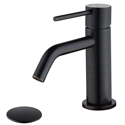 Oil Rubbed Bronze Bathroom Faucet Single Hole, Single Handle Bronze Sink Faucet Bathroom with Pop Up Drain and Water Faucet Supply Lines - color: Oil Rubbed Bronze, size: Faucet