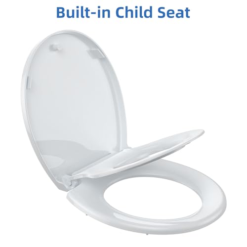 Toilet Seat, Round Toilet Seat With Toddler Seat, Quick-Release Structure Toilet Seat, Quick-Attach Hardware & Full Flat With Grip-Tight Bumpers, Quiet-Close Seat, White 17 in - size: round
