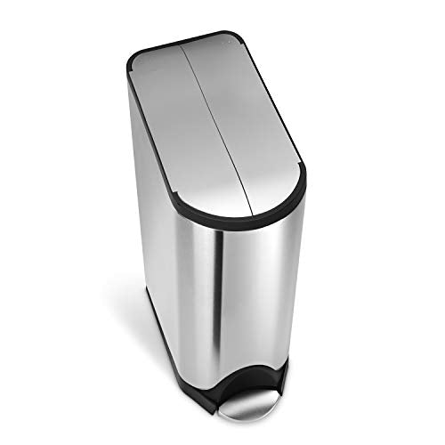 simplehuman 40 Liter / 10.6 Gallon Dual Compartment Butterfly Lid Kitchen Recycling Step Trash Can, Brushed Stainless Steel - size: 40 liter Dual Compartment