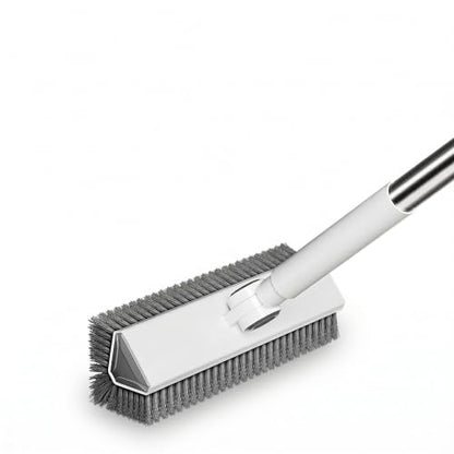 V-Shaped Floor Scrub Brush with Long Handle, Heavy-Duty Stiff Bristle Grout Cleaning Brush, 180° Rotating Tile Scrubber for Bathroom, Shower, Kitchen, Garage, Patio, Deck & Concrete Floors - color: New White Grey