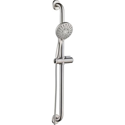 BRIGHT SHOWERS Slide Bar Shower Set with Handheld Shower Head, ADA-Compliant Stainless Steel Grab Bar, Adjustable Height and 69-Inch Hose, Brushed Nickel - color: Brushed Nickel