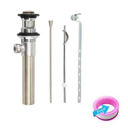 Purelux Bathroom Faucet Vanity Sink Metal Pop-Up Drain Stopper Assembly with Lift Rod and Overflow, Brushed Nickel Finish - color: Brushed Nickel