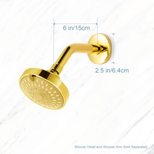 OFFO Shower Arm with Flange, 6 in Bright Gold Wall Mount Replacement Angle Shower Head Arm Wall-Mounted For Fixed Shower Head & Handheld Showerhead - color: Bright Gold, style: 6 in