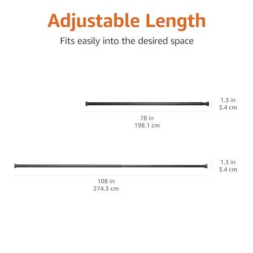 Amazon Basics No Drilling Spring Tension Curtain Rod, Adjustable 78-108" Width, Classic Finial, Black - color: Black, size: 78-108"