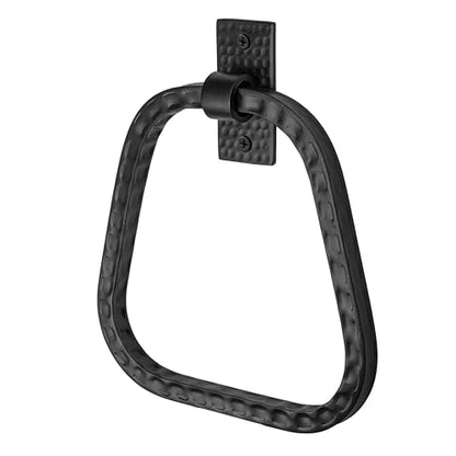 Monarch Abode Bathroom Towel Holder – 7-Inch Round Matte Black Bathroom Hand Towel Holder for Bathrooms Wall, Metal Hand Hammered Towels Ring Wall Mount, Modern Surface-Mounted Ring Hanger - color: Matte Black, style: Modern