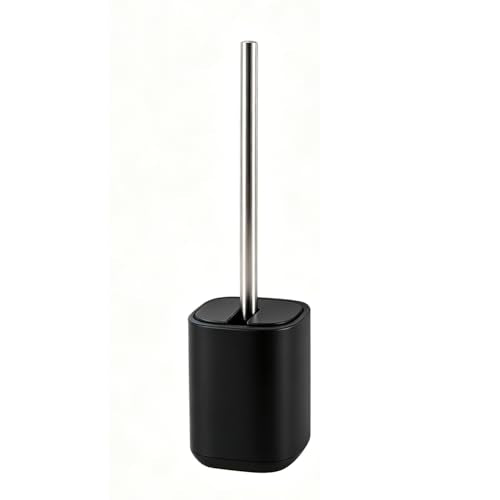Toilet Brush and Holder Set Toilet Bowl Brush Stainless Steel Automatic Open lid Toilet Bowl Cleaner Brush Set Toilet Scrubber Kit Toilet Cleaning Brush for Bathroom - color: Black