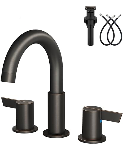 Oil Rubbed Bronze Bathroom Faucet 3 Hole, 8 Inch Widespread 2-Handle | SUS304 Stainless Steel, 2-Handle Control, Pop-Up Drain, Supply Lines and Mounting Hardware for 8-Inch Widespread Vanity Sinks - color: Oil Rubbed Bronze