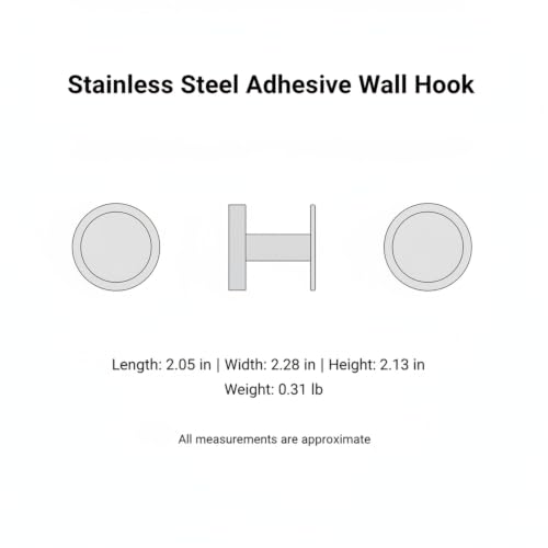 Wall Hook Stainless Steel Adhesive Mount for Bathroom Tile and Glass, Drill-Free Holder for Wet Towels and Robes (1 Piece) - size: 2.05 x 2.28 x 2.13 in
