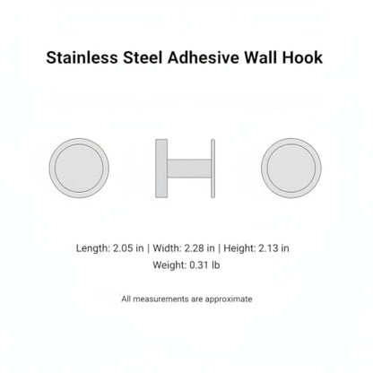 Wall Hook Stainless Steel Adhesive Mount for Bathroom Tile and Glass, Drill-Free Holder for Wet Towels and Robes (1 Piece) - size: 2.05 x 2.28 x 2.13 in