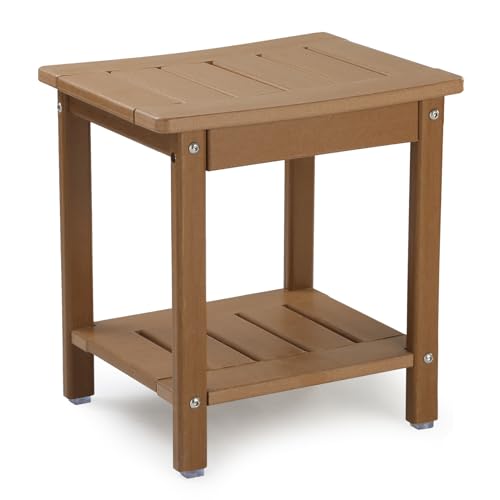 Apolimi Shower Chair, HDPE Shower Bench for Inside Shower to Sit On It, Shower Stool with Storage Shelf 2-Tier Spa Stool for Elderly,Water Resistant & Non-Slip Design Shower Seat Bench (Teak S Size)