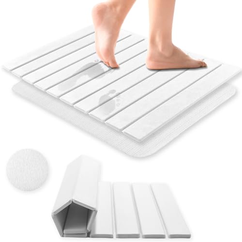 Foldable Stone Bath Mat, 23x15 Inch White Stone Bathmat Quick Dry, Diatomaceous Earth Mats Water Absorbing Diatomite Self Drying Mats, Multi-purpose Drying Mat for Kitchen Counter Dish Bathroom Dry - color: White