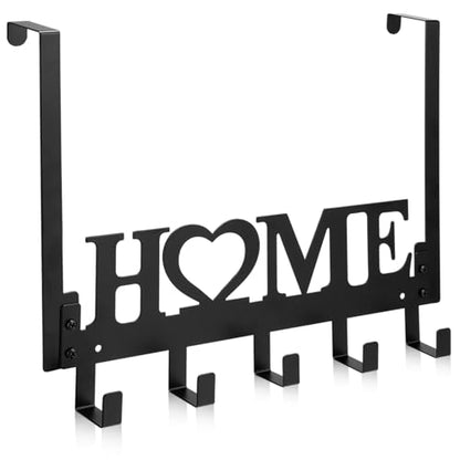 Kathfly Black Home Letter Over the Door Hooks Home Towel Hooks Heavy Duty Hanging Towel Rack Over Door Hanger, 5 Coat Hanger for Bedroom Bathroom Kitchen Black - color: Black, style: Home