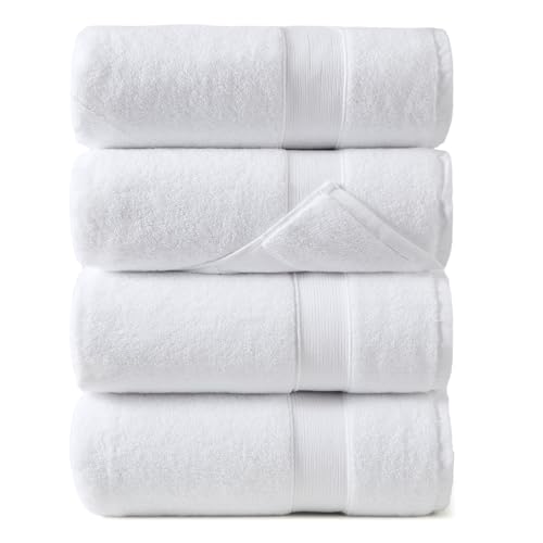 REDKISS White Bath Towels 4-Pack, 100% Cotton, Thick Plush & Highly Absorbent, 27.5" x 55" for Bathroom Spa & Home - color: White