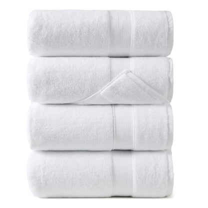 REDKISS White Bath Towels 4-Pack, 100% Cotton, Thick Plush & Highly Absorbent, 27.5" x 55" for Bathroom Spa & Home - color: White