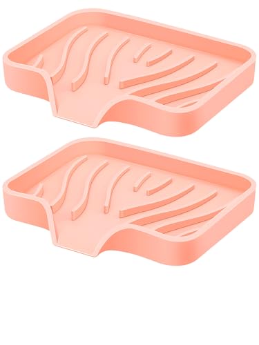 2PCS Self Draining Soap Holder,Silicone Soap Dish,Suitable for Kitchen,Bathroom,Shower,Bath Tub,Soap Container（Pink） - color: Pink