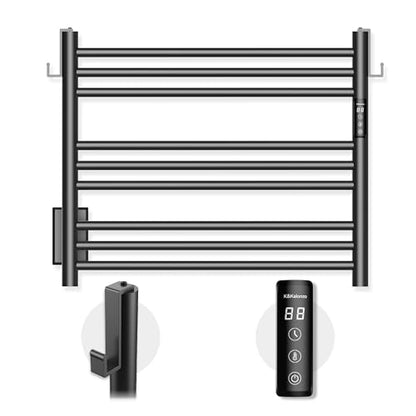 K&KALONZO Wall-Mounted 9-Bar Heated Towel Rack, Fast Heat in 2 Min, NTC Safety | 4 Timers & 3 Heat Levels Control, Plug-In/Hardwired, Top Hooks, Memory Function, Anti-Scald, Stainless Steel, EL13SB - color: Matte Black, size: H 19.7 x W 23.6