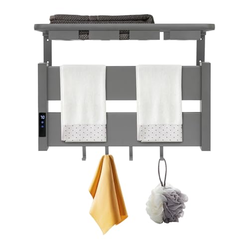 Electric Heated Towel Warmer Rack w/LED Touch Screen, Wall-Mounted Foldable Heated Towel Rack w/95-158℉ Temperature Adjustments ＆ 0-2h Timer for Bathroom Shower Hot Tub (Black, Foldable) - color: Black, size: Foldable