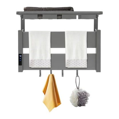 Electric Heated Towel Warmer Rack w/LED Touch Screen, Wall-Mounted Foldable Heated Towel Rack w/95-158℉ Temperature Adjustments ＆ 0-2h Timer for Bathroom Shower Hot Tub (Black, Foldable) - color: Black, size: Foldable