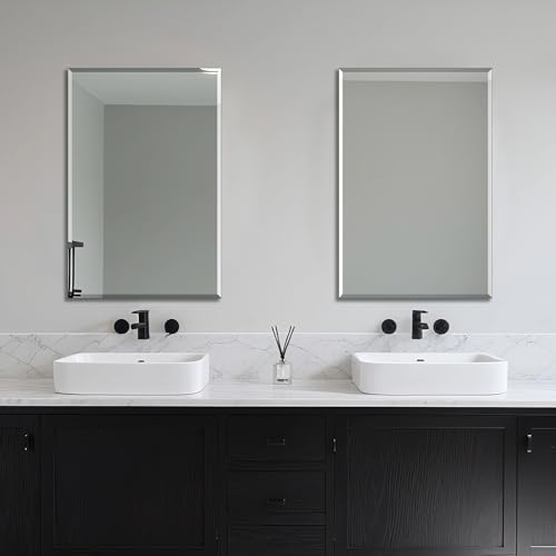 Ruomeng 2-Pack Bathroom Vanity Mirrors for Wall 24" x 36", Frameless Rectangle Mirror with Beveled Edge for Over Sink, Wall Mounted Mirror - size: 36"x24"-2pcs