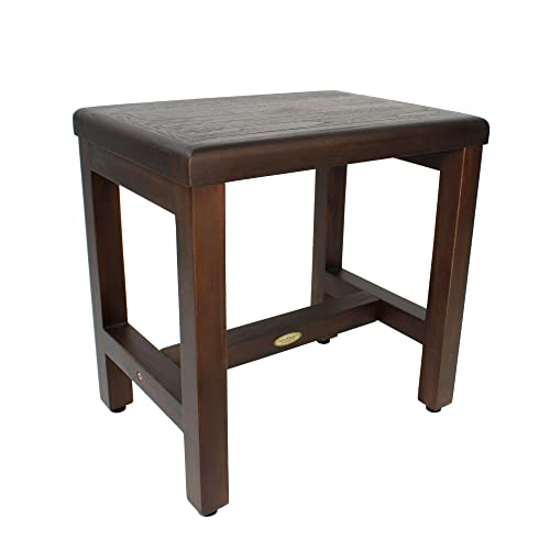 DecoTeak 18" Teak Shower Bench, Waterproof Stool with Non-Slip Feet | Shower bench with adjustable foot levelers provides secure stability on wet, sloped, or uneven shower floors for added safety