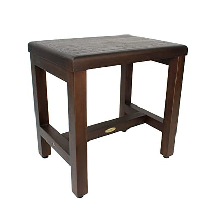 DecoTeak 18" Teak Shower Bench, Waterproof Stool with Non-Slip Feet | Shower bench with adjustable foot levelers provides secure stability on wet, sloped, or uneven shower floors for added safety