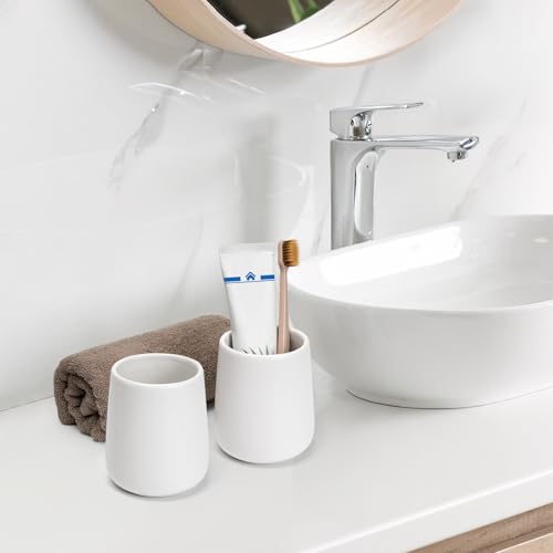 Bathroom Tumbler Cup Ceramic 2Pcs 13.5oz Reusable Toothbrush Cup 400ml, Toothbrush Holder Adequate for Your Bathroom (White) - color: White, size: 2pcs