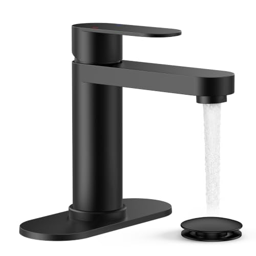 FORIOUS Bathroom Faucet 1 Hole, Single Handle Vanity Faucet Matte Black | Black Bathroom Sink Faucet with Deck Plate, Fits 1 Hole and 4-Inch 3 Hole Install, for RV Vanity Lavatory Restroom Camper - color: Matte Black