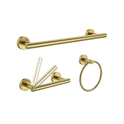 RARXTR 3pc Bathroom Hardware Set with Brushed Brass Toilet Paper Holder & Towel Ring & Towel Bar SUS304 Stainless Steel Toilet Paper Roll Holder Wall Mount & Bathroom Towel Holder & Towel Rack Set - color: Brushed Gold, size: 3-Piece