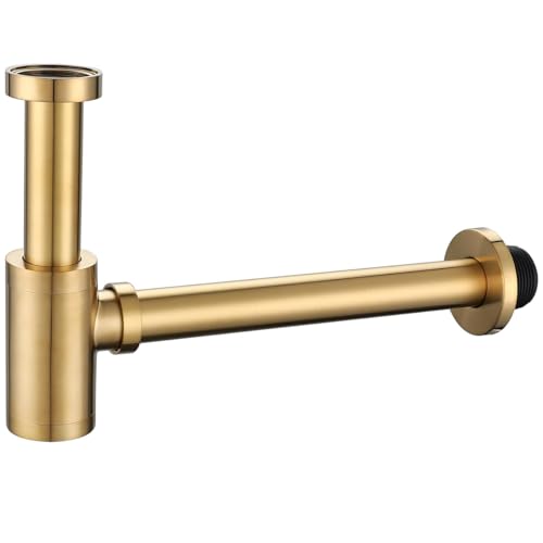 Bottle Trap, Brass Decorative 1 1/4 Bathroom Sink P Trap, Large Body Round Lavatory Waste Drain Kit,Champagne Bronze SW-83888CB. - color: T02-champagne Bronze