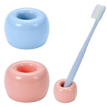 Mini Ceramics Toothbrush Holder Stand for Bathroom Vanity Countertop, Handmade Couple Toothbrush Head Holder, Shaver Holder and Office Pen Holder, Pink&Blue, Pack of 2 - color: Pink&blue