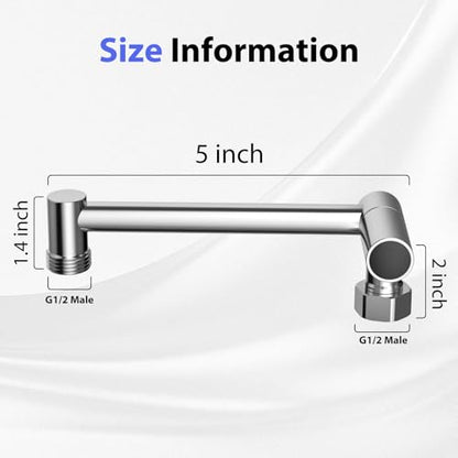 5"Adjustable Shower Extension Arm with Push-Button Lock Easy Install Chrome | Solid Brass One-Hand Adjust height High pressure resistance, long-term durability for All Rain & Handheld Showerheads - color: Chrome, size: 5 Inches