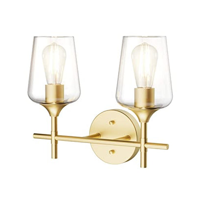 Ralbay Gold Bathroom Light Fixtures 2-Lights with Clear Glass Modern Wall Mount Lighting Industrial Farmhouse Gold Bathroom Vanity Lights Wall Sconce - color: Gold, size: 2-Light