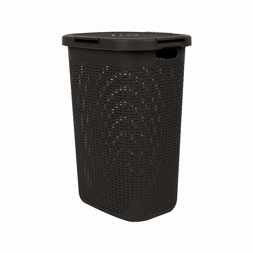 Mind Reader Slim Laundry Hamper with Lid, 60L Tall Clothes Basket, Narrow Tapered Design for Bathrooms, Closets and Laundry Rooms, Plastic, Brown - color: Brown, size: 1 Piece
