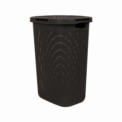 Mind Reader Slim Laundry Hamper with Lid, 60L Tall Clothes Basket, Narrow Tapered Design for Bathrooms, Closets and Laundry Rooms, Plastic, Brown - color: Brown, size: 1 Piece