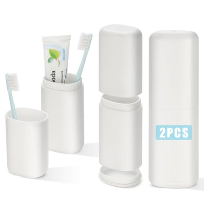 Travel Toothbrush and Toothpaste Case,Portable White Tooth Brush Holder,Large Toothbrush Container with Mouthwash Cup,2 in 1 Toothbrush Organizer for Traveling,Camping,School,Home -2PCS - color: White