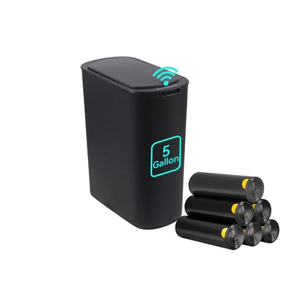 5 Gallon Motion Sensor Bathroom Trash Can Automatic Garbage Cans with Lid Touchless Smart Slim Plastic Trash Bin for Kitchen, Bedroom, Toilet, Office, Living Room - color: Black