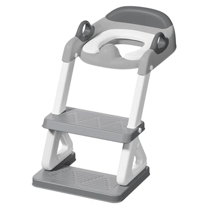Potty Training Toilet Seat with Step Stool Ladder for Boys and Girls, 2 in 1 Potty Training Toilet, Splash Guard Anti-Slip Pad Step Stool（Gray-White) Pedal Upgrade - color: Gray-white