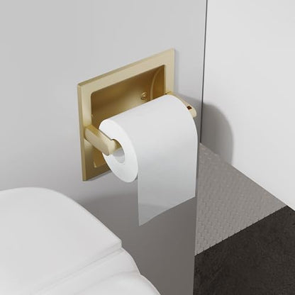 Brushed Gold Recessed Toilet Paper Holder,Pivoting Toilet Tissue Holder,Made of SUS304 Stainless Steel, in Wall Toilet Paper Holder with Bracket - color: Brushed Gold