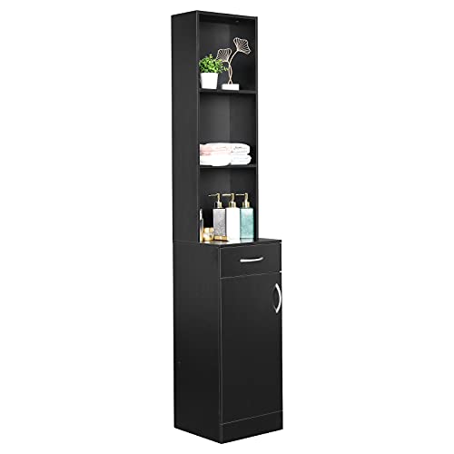 BNSPLY Tall Bathroom Cabinet, Narrow Slim Linen Cabinet with 3 Tier Open Shelves and Drawer, Free Standing Linen Tower for Bathroom, Living Room, Kitchen (White 13.4" W x 13" D x 70" H)