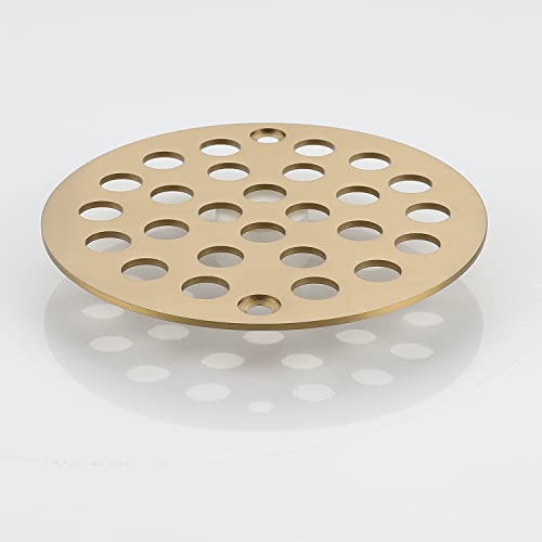 Round 4 Inch Screw-in Floor Drain Cover Replacement Shower Drainer Grate with Screws (Brushed Golden) - color: Brushed Golden