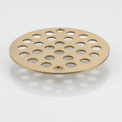 Round 4 Inch Screw-in Floor Drain Cover Replacement Shower Drainer Grate with Screws (Brushed Golden) - color: Brushed Golden