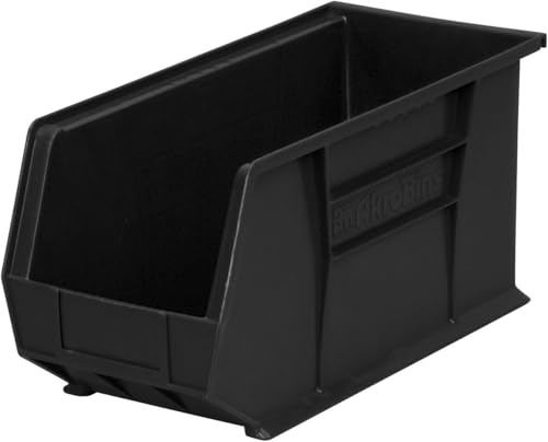 Akro-Mils 30265 AkroBins Plastic Storage Bins, 18"x8.25"x9", Black, 6-Pack | Space-Saving Stackable Bins for Garage, Pantry, Craft Organization - color: Black