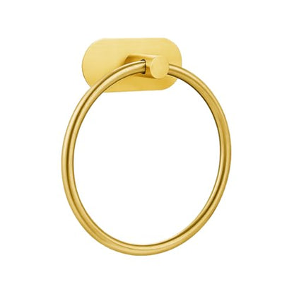 Self-Adhesive Towel Ring, No Drill Stainless Steel Round Hand Towel Holder, Rustproof Waterproof Towel Hanger with Strong Sticky Base, Modern Wall-Mounted Towel Loop for Bathroom Kitchen (Gold) - color: Gold